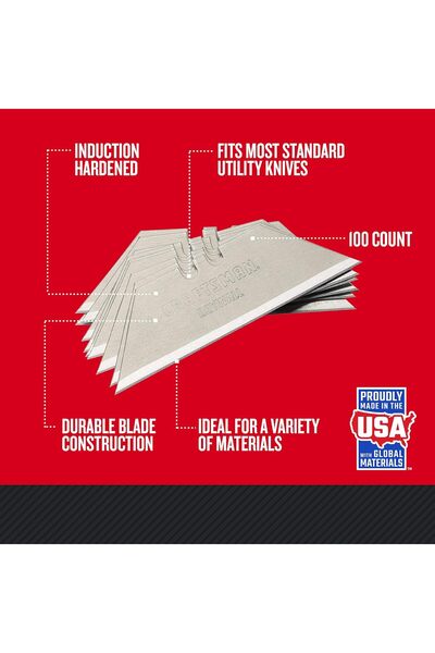 CraftSman Utility Knife Blades, 100 Pack, For Drywall, Leather, Rubber and More (CMHT11921A)