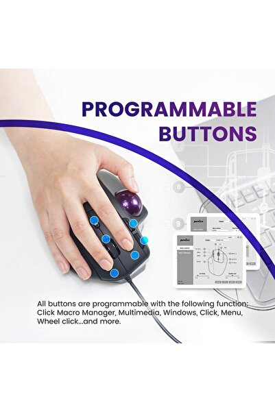 Perixx PERIMICE-520 Wired USB Ergonomic Trackball Mouse, Adjustable Angle, 8-Button, Black