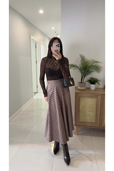 BİRCANÇİL Diessa Brown Plaid Skirt
