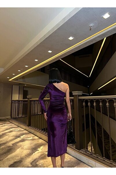 JARDİN ALLURE Women's Long Sleeve Off-Shoulder Dress with Drawstring and Asymmetrical Slit Detail