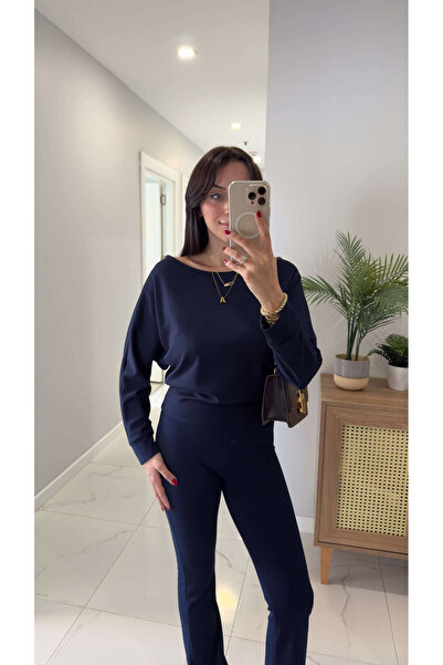 BİRCANÇİL Poswe Navy Blue Boat Neck Blouse