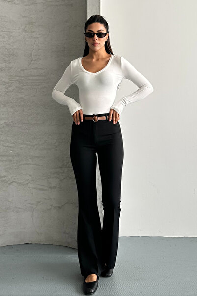 macharel jeans Women's High Waist Flared Belted Palazzo Pants