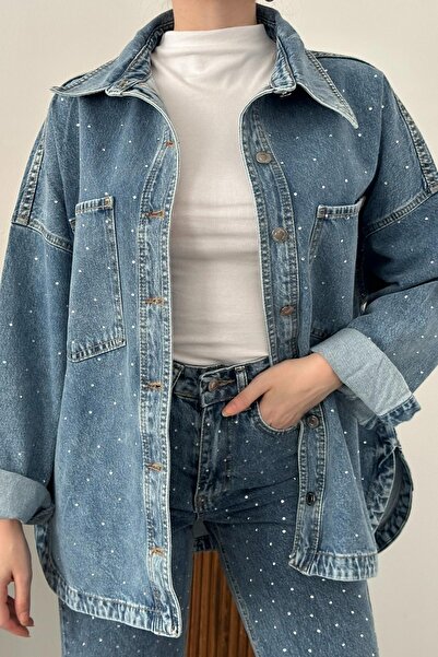 Elbee Fashion Woman Синій камінь Детальний комплект джинсів