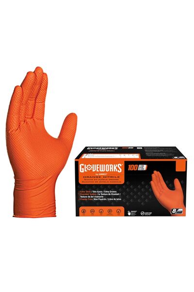 Gloveworks قفازات نتريل برتقالية صناعية عالية الدقة - 8 مل، مقاس كبير جدًا، ع...