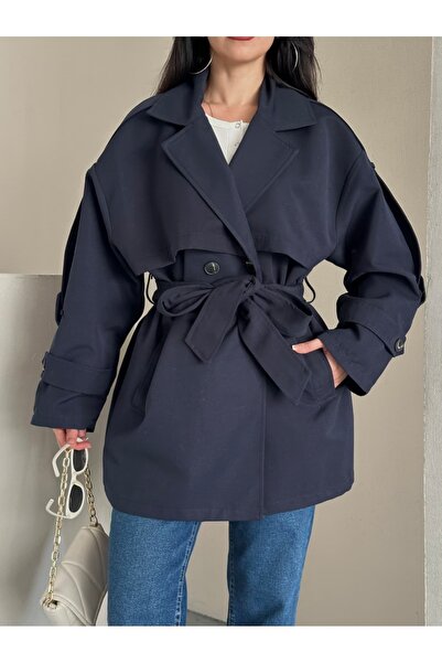 MYGİYİMİSTANBUL Trenci cu centură, cu nasturi, elegant, confortabil, ocaziona...