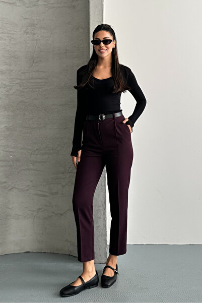 macharel jeans Women's Skinny Leg Pleated Belted Fabric Cigarette Pants