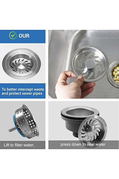 TERRIFI 304 Stainless Steel Kitchen Sink Drain Assembly Kit with Stopper - Durable Replacement Strainer Bask