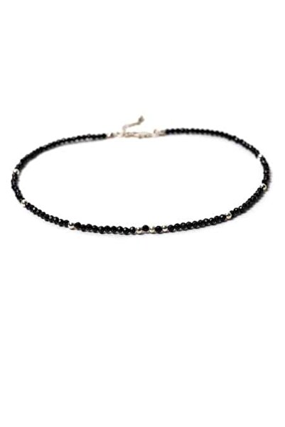 Ezera Colier tip choker - Mărgele de spinel negru cu accesorii din argint 925