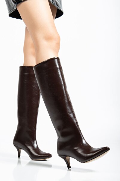 Budi Syt-2025 Brown Wrinkled Patent Leather Daily Women's Boots