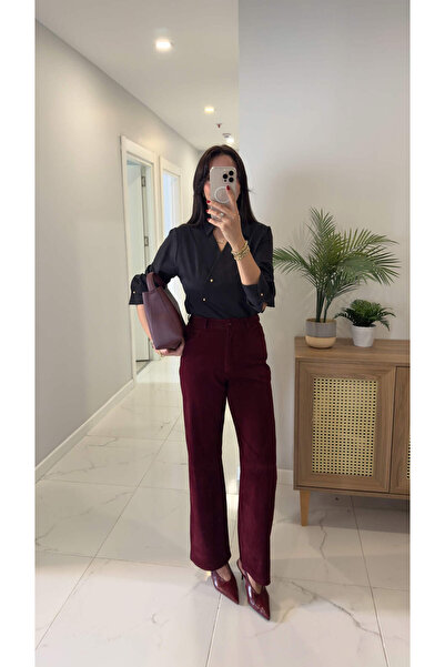 BİRCANÇİL Tetra Burgundy Suede Trousers