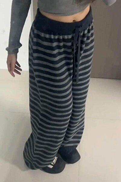 Karakedi Μαύρη ανθρακί ριγέ φόρμα Y2K Unisex με ελαστική μέση