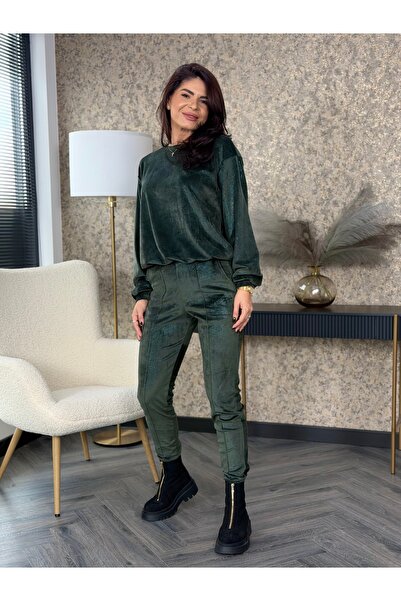 RAMONA BADESCU EXCLUSIVE Glitter stretch velvet tracksuit with tapered pants
