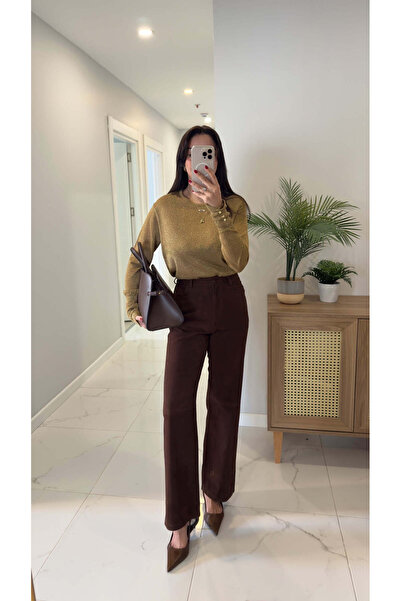 BİRCANÇİL Παντελόνι από καφέ σουέντ Tetra