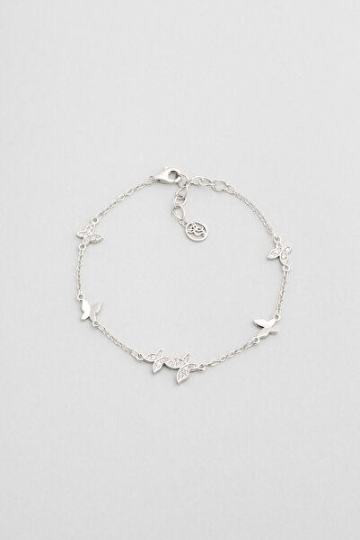 So CHIC... Kelebek Işıltısı 18 Ayar Beyaz Altın Kaplama 19 Cm Gümüş Bileklik