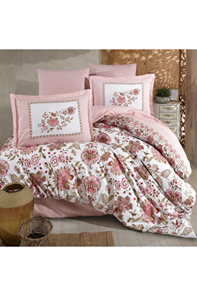 Clasy Ranforce 100% Cotton Double Duvet Cover Set Omeya V1 Powder