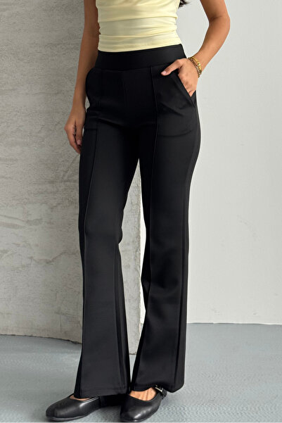 macharel jeans Women's High Waist Ribbed Stitching Palazzo Pants