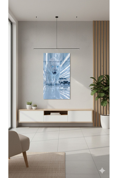 BLT DİZAYN White Tiger and Car Concept Glass Painting