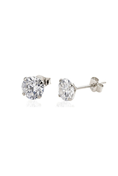 Brezza Lusso Jewelry 925 Ayar Tektaş Gümüş Kadın Küpe 6 MM