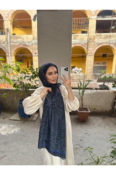 CUOCA LOUNGE Etnik Desen Lacivert Soft Pamuk Şal