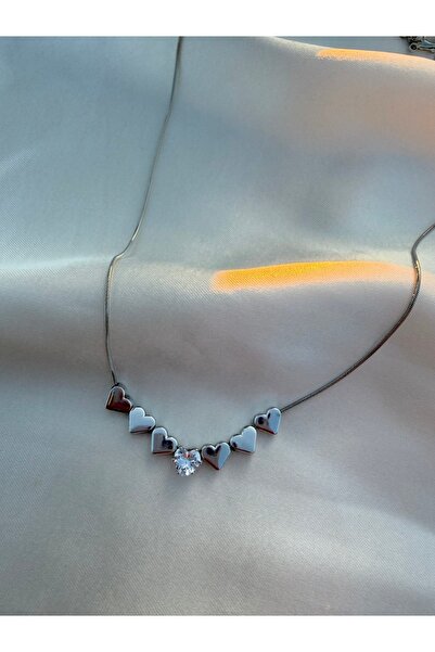 Eylülün Takısı Women's Silver Color Stoned Heart Necklace