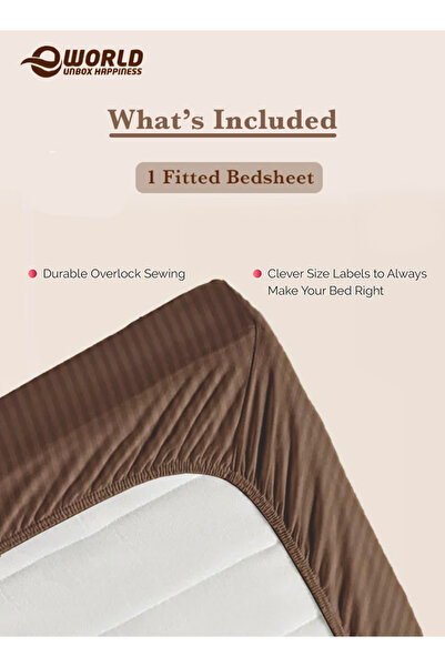 Eworld Queen Size Striped Microfiber Fitted Bedsheet, Deep Pocket, Breathable & Washable