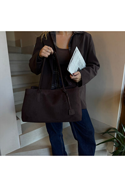 Melos Butik Geantă mare de mână și de umăr din piele intoarsa maro amar pentru femei, cu inchidere magnetică