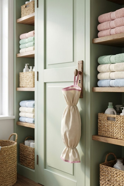 YUNUSOĞLU HOME Pink Piped Beige Color Bag Holder – Kitchen Organizer Hanging Bag – 50 cm Cloth Bag Storage Bag