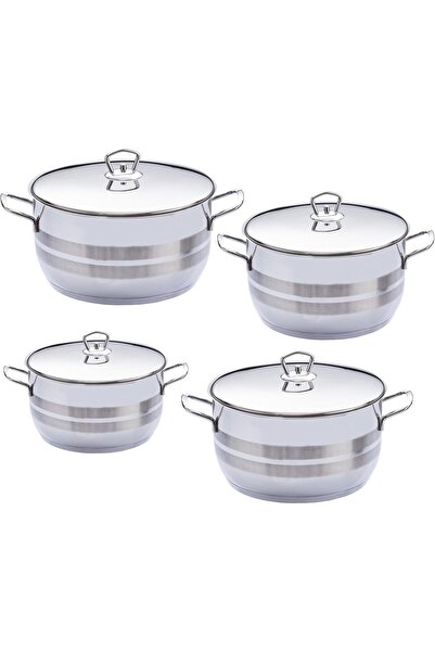 SAFINOX Stainless Steel 8-Piece Pot Set — 16cm, 20cm, 24cm, 28cm