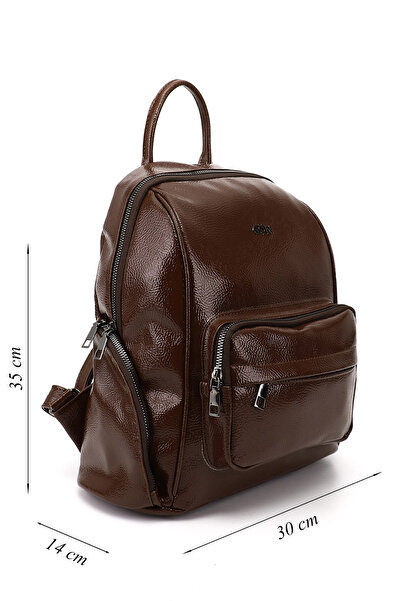 GÖNDERİ(R) Women's Brown Patent Leather Handbag and Backpack