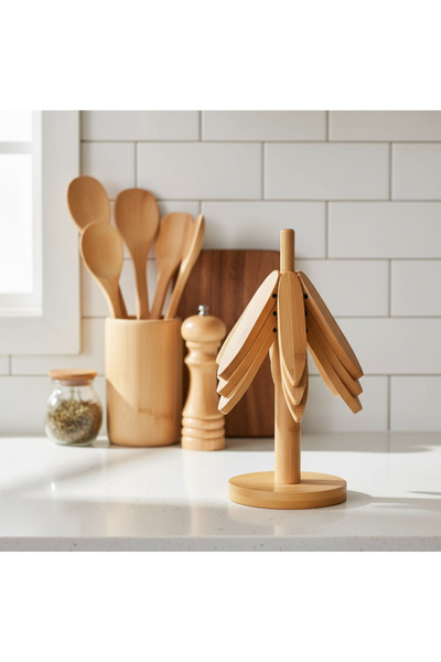 Rembox Decorative Bamboo Folding Trivet Set of 3 – Heat Resistant Wooden Trivet, Wood Look