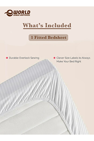 Eworld Queen Size Striped Microfiber Fitted Bedsheet, Deep Pocket, Breathable & Washable
