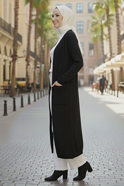 benguen Long Knit Cardigan with Pockets R7145 Black