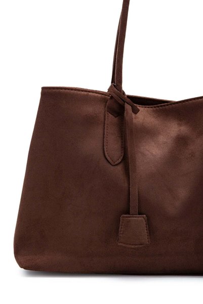 Melos Butik Women's Bitter Brown Magnetic Closure Suede Large Hand and Shoulder Bag