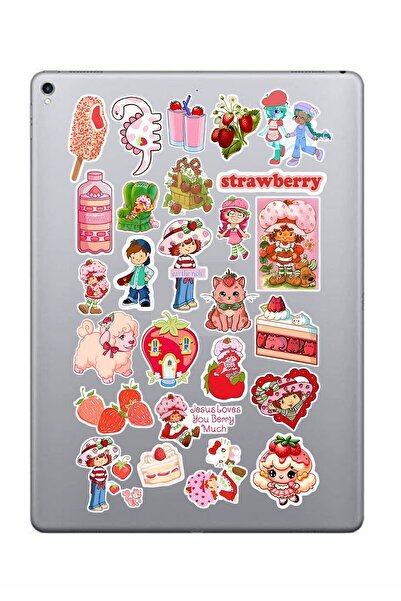 hediyenebak Çilek Kız Temalı Sticker Seti | Laptop Ajanda PC Tablet Telefon D...