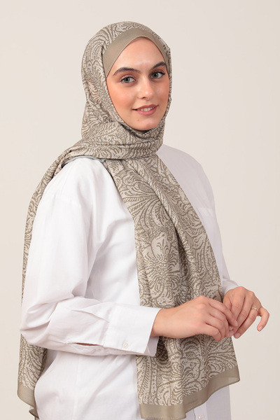 ipekistanbul Cotton Silk Shawl - Lalezar Pattern - Beige