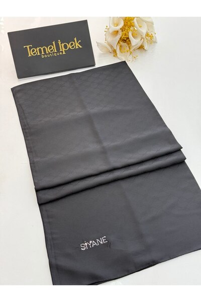 Siyane Çift Taraflı Pamuk Jakar Monogram Şal