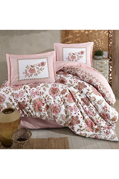 Clasy Ranforce 100% Cotton Double Duvet Cover Set Omeya V1 Powder