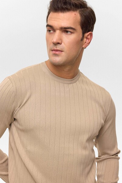 SÜVARİ Patterned O Neck Beige Men's Sweater Tr2013700482