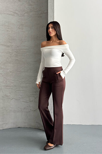 macharel jeans Women's High Waist Ribbed Stitching Palazzo Pants