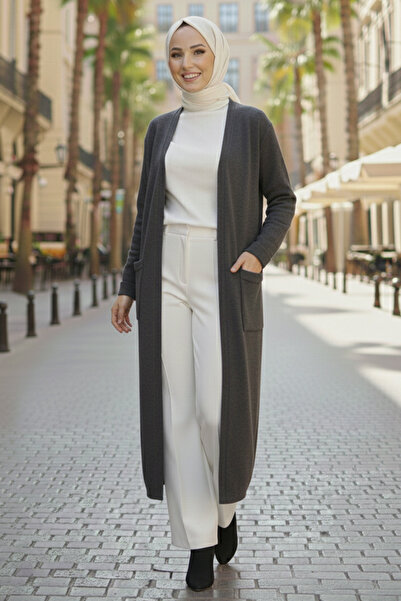 benguen Long Knit Cardigan with Pockets R7145 Anthracite