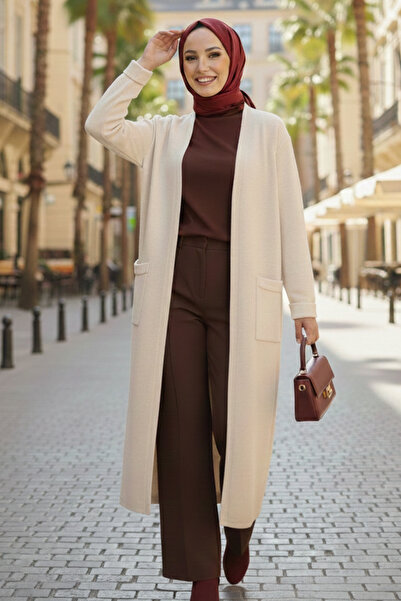 benguen Long Knit Cardigan with Pockets R7145 Ecru