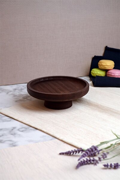 Bayev Bamboo 17 cm Acacia Round Pedestal Serving Tray 700815 - Wooden Serving Presentation Plate