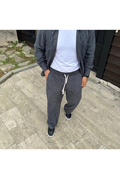 GökTR Men's Corded Fabric Velvet Pocket Buggy Trousers Oversized Comfortable Fit - Smoked