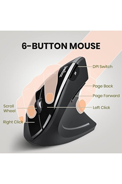 Perixx PERIMICE-713 Ergonomic Vertical Wireless Mouse - Black