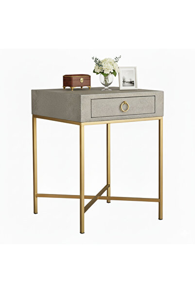 Sinyin Side Table, 46×46×61cm Nightstand with Drawer & Gold Metal Frame,Stylish Storage