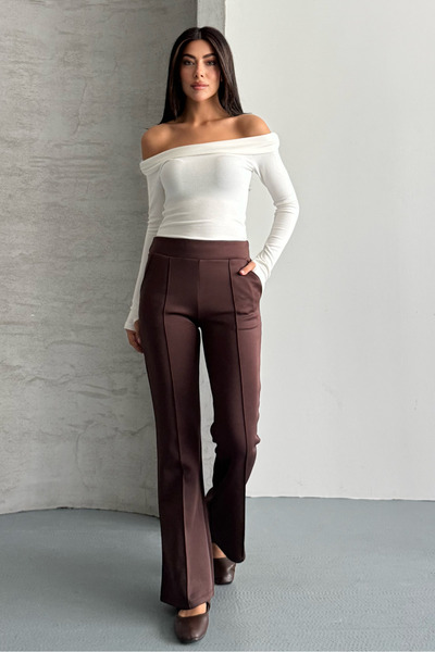 macharel jeans Women's High Waist Ribbed Stitching Palazzo Pants