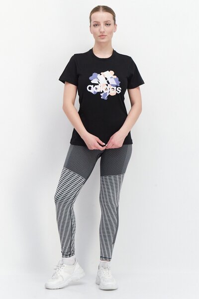 adidas Women Sportswear Fit Crew Neck Short Sleeve Graphic Print T-Shirt,Black