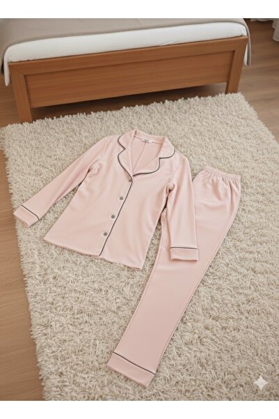 Lienna Long Sleeve Piped Shirt Collar Modal Cotton Pajama Set Lna30Ptly01