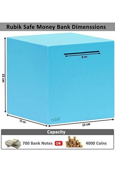 RUBIK Piggy Bank for Adults, Stainless Steel, Must Break to Access Savings (6 Inch) - Blue