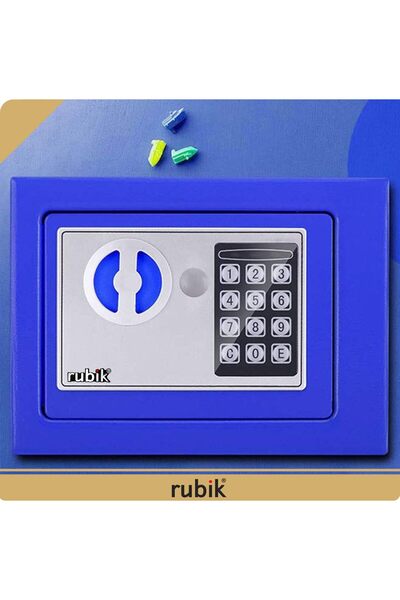 RUBIK صندوق أمان رقمي صغير مزود بلوحة مفاتيح إلكترونية وقفل مفتاح مادي (أزرق)